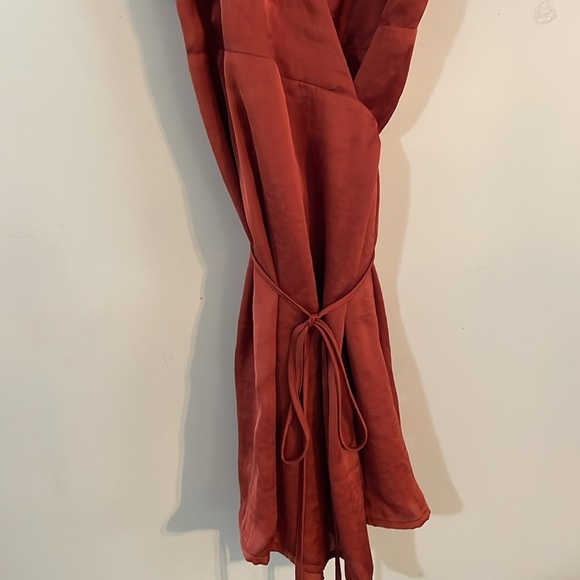 Irregular /Urban Outfitters Brown Silk Wrap Dress - Picture 6 of 11